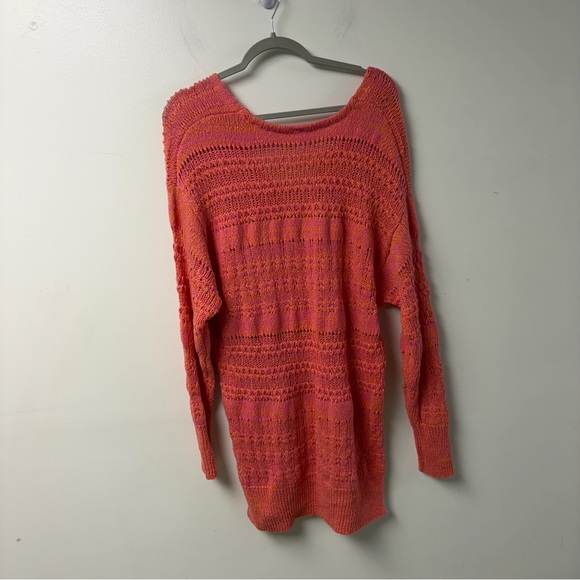 Free People Hot Tropics V Neck Pullover Sweater Pink Paloma Size Medium - Picture 6 of 6